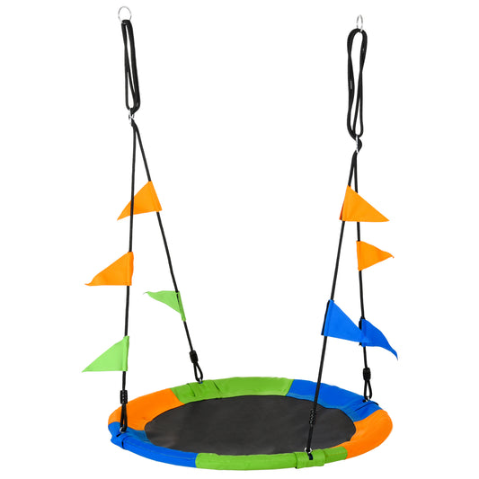 Outsunny Columpio De Jardín Nido Ajustable Con Cuerdas Y Banderas Para Niños_0