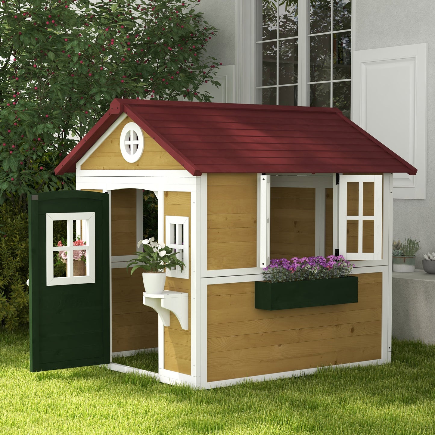 Outsunny Casa De Jardín Infantil Con Jardineras 114x126,4x135 Cm Natural_1