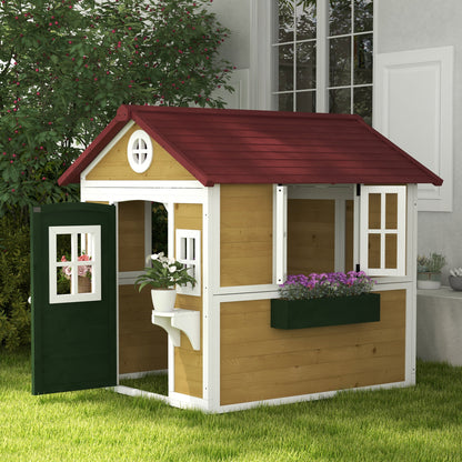 Outsunny Casa De Jardín Infantil Con Jardineras 114x126,4x135 Cm Natural_1