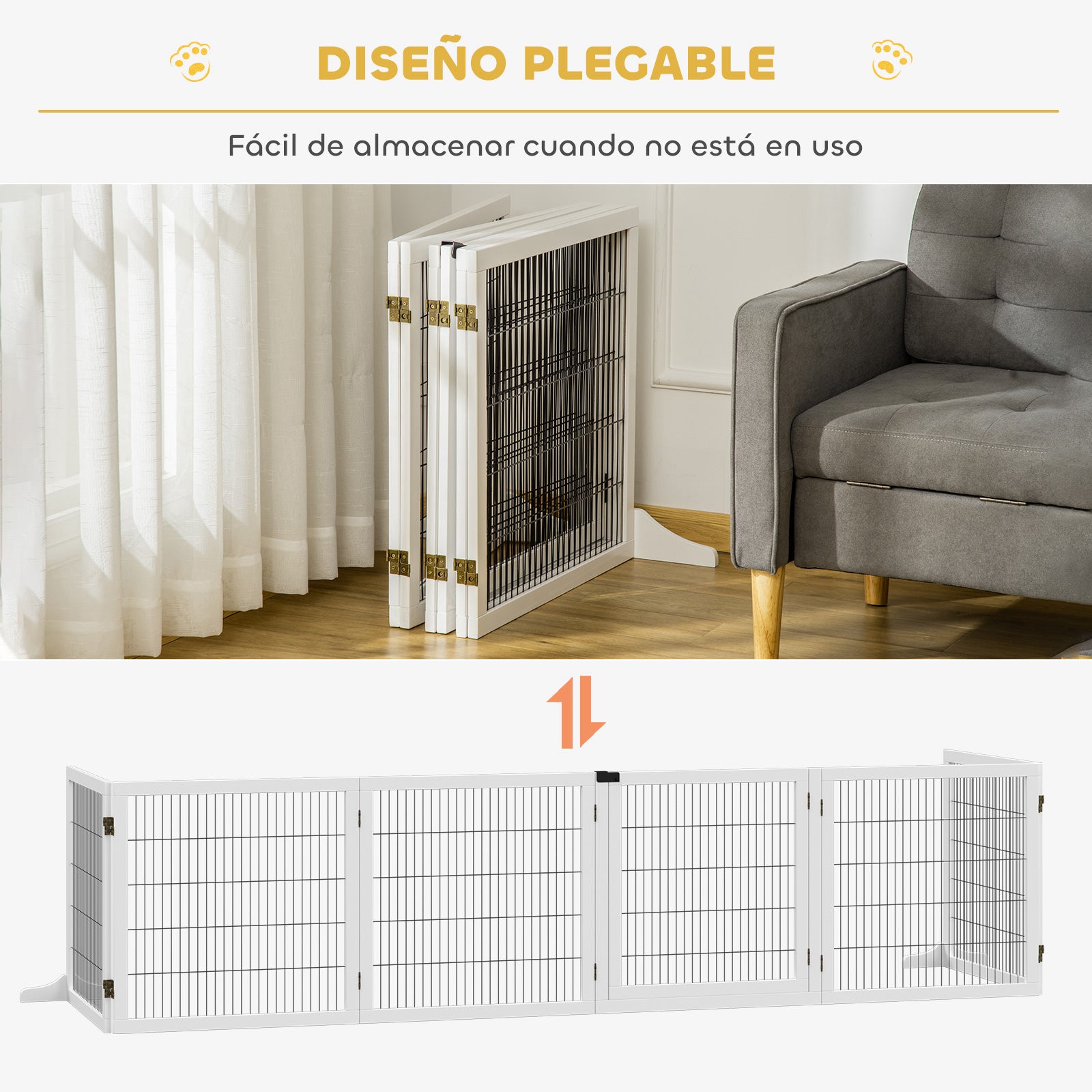 Pawhut Barrera De Seguridad Para Perros Plegable De Madera Con Soporte De Pie_5
