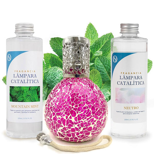 Pack Ahorro Lámpara Catalítica Mosaico Fucsia + Fragancia Mountain Mint 500ml + Limpiador Neutro 200ml + Mecha Repuesto_0