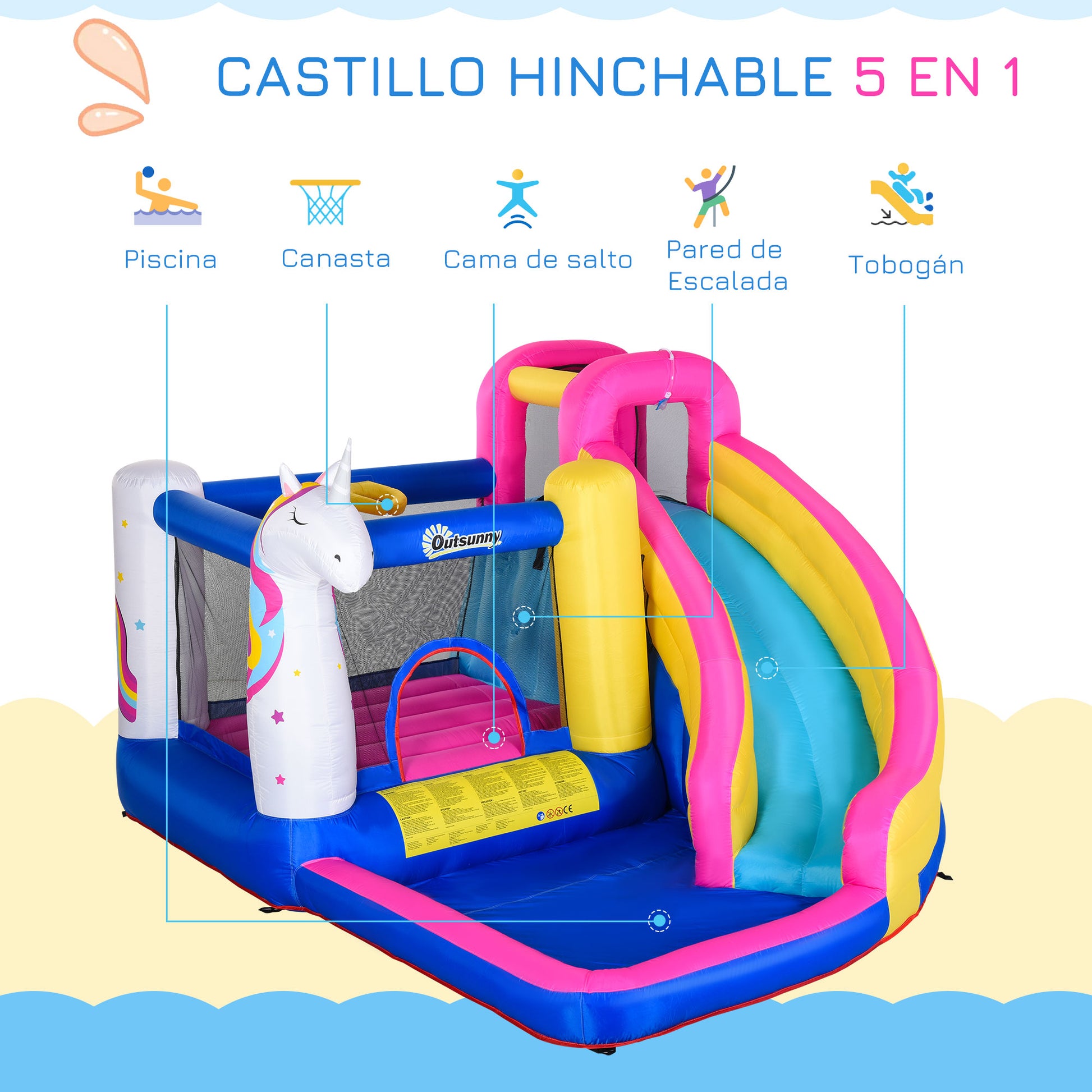 Outsunny Castillo Hinchable Infantil Con Tobogán Inflador 360x305x210 Cm Multi_3
