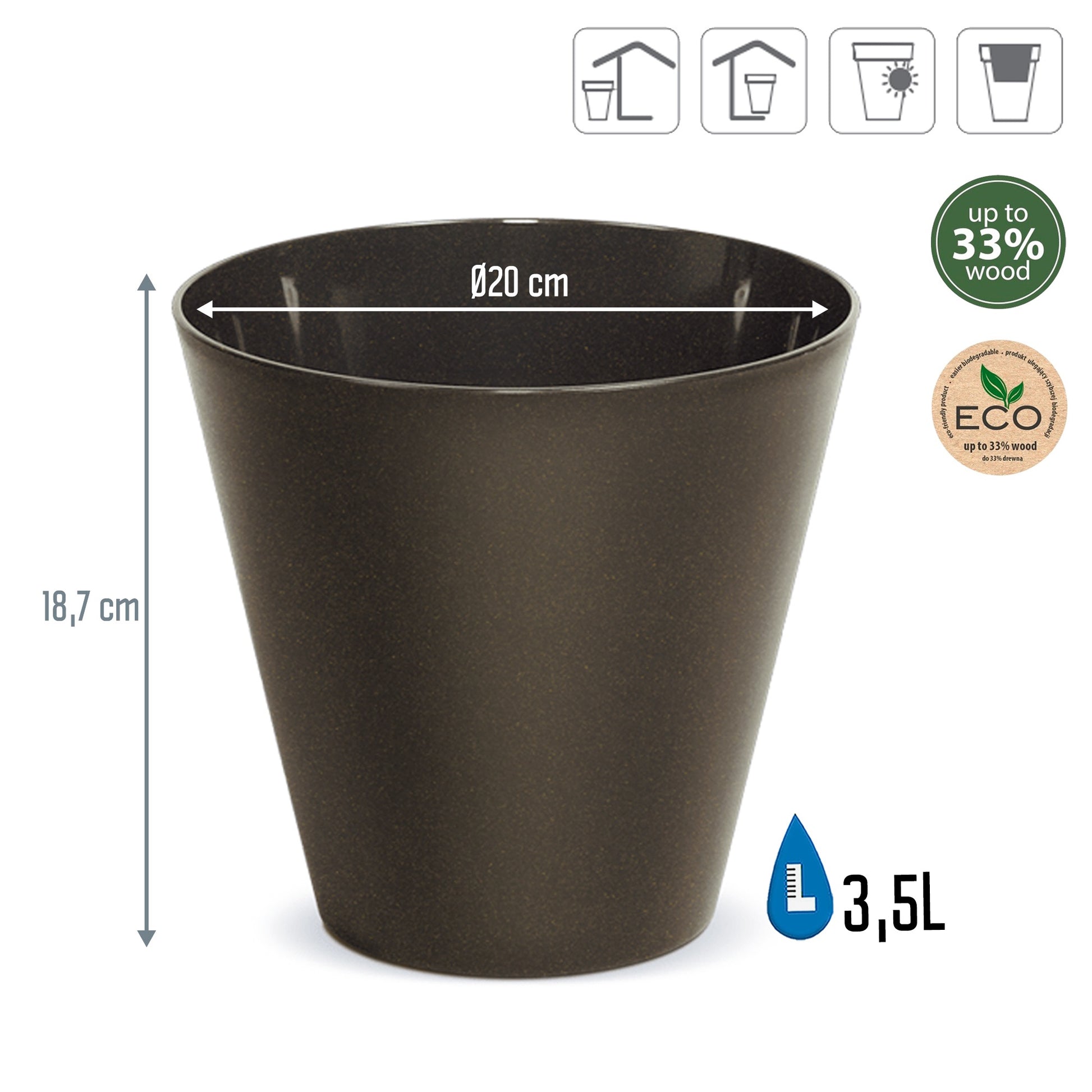 Macetero Redondo,sin Depósito, De 20x20x18,7 Cm, Capacidad De 3,5 L.