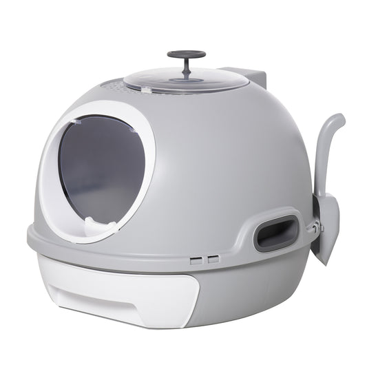 Pawhut Caja De Arena Para Gatos Con Claraboya Bandeja Extraíble Pala 47x55x44 Cm_0