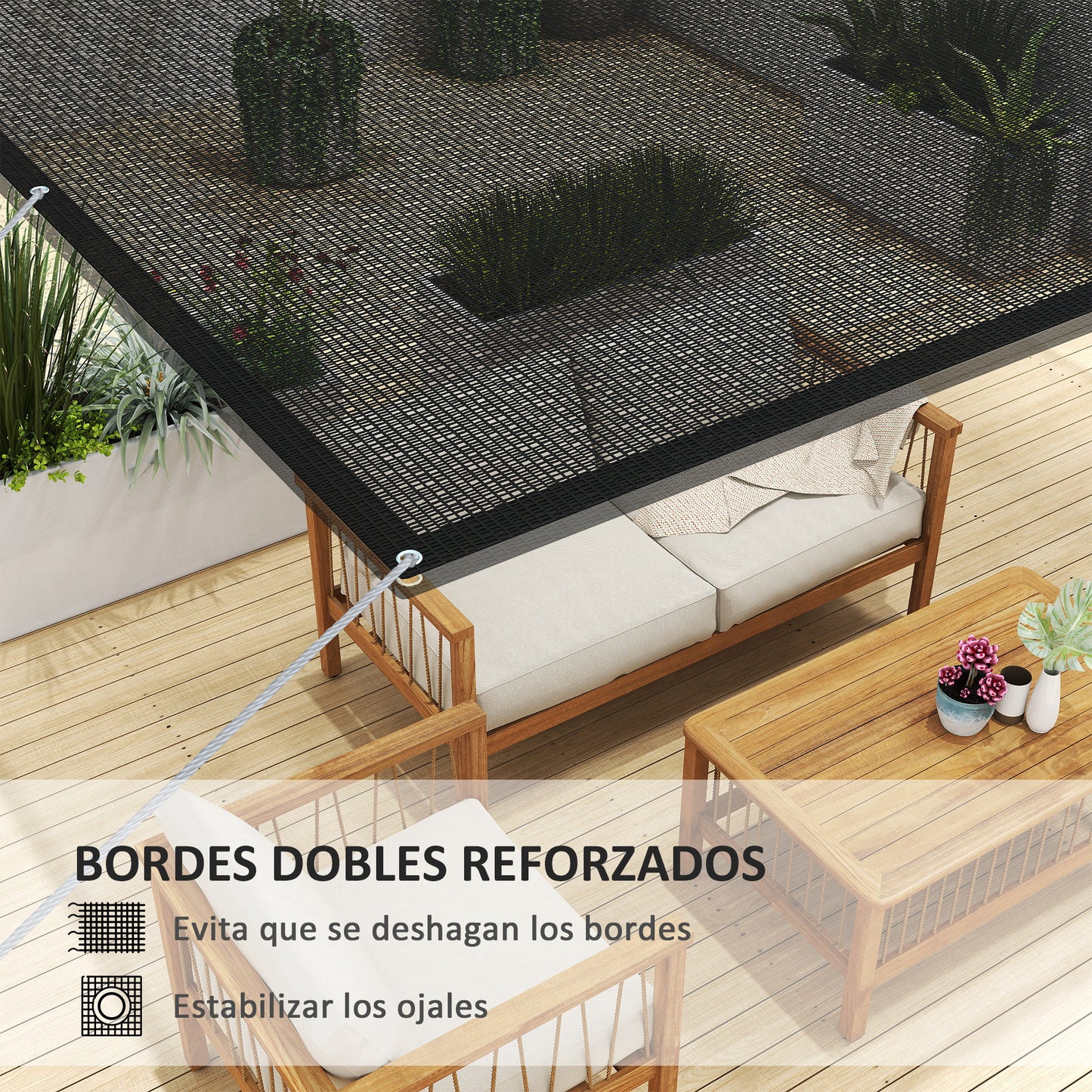 Outsunny Toldo Vela De Sombra Rectangular 3x2 M Protección Solar 65% Negro_5
