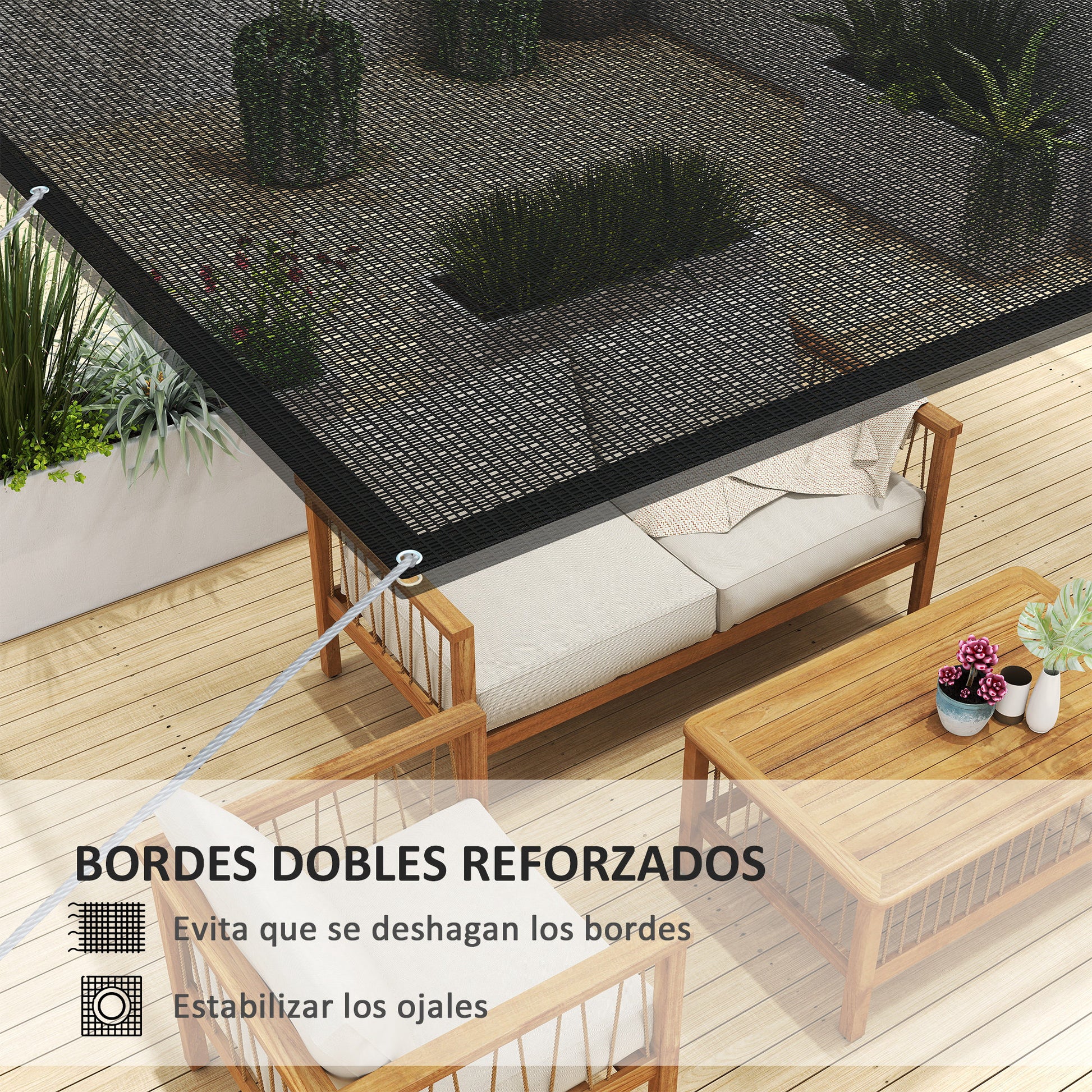 Outsunny Toldo Vela De Sombra Rectangular 3x2 M Protección Solar 65% Negro_5