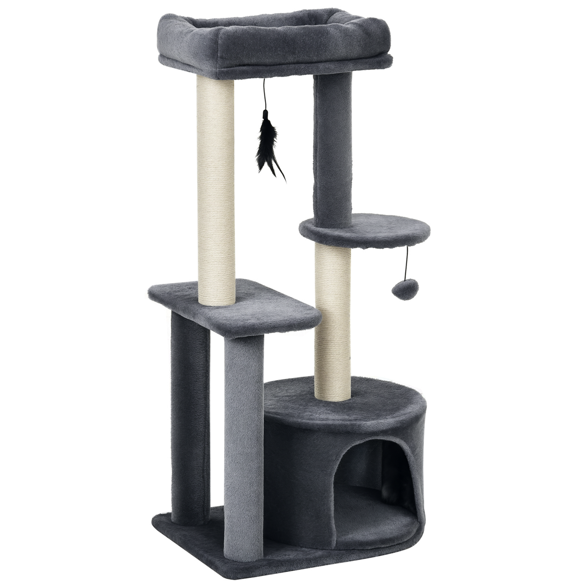 Pawhut Árbol Para Gatos 100 Cm Con Postes Para Rascar Cama 48x35x100 Cm Gris_0
