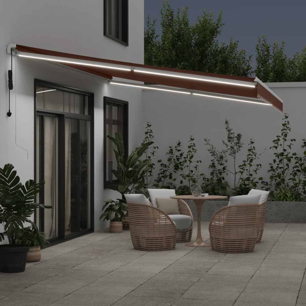 Toldo Retráctil Automático Con Luces Led Marrón 500x350 Cm_2