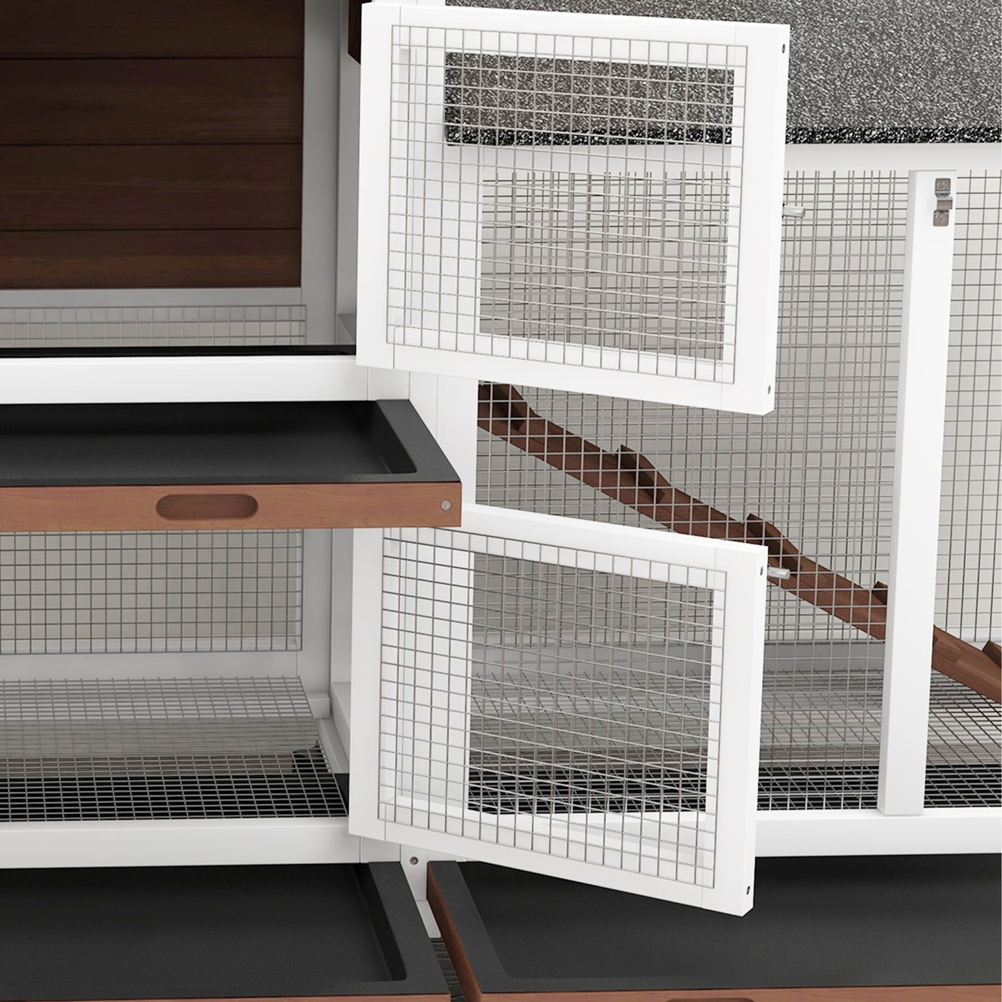 Pawhut Conejera De Madera 157,4x53x99,5 Cm Con Ruedas Techo Asfáltico Marrón_3
