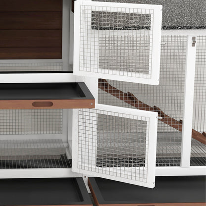 Pawhut Conejera De Madera 157,4x53x99,5 Cm Con Ruedas Techo Asfáltico Marrón_3