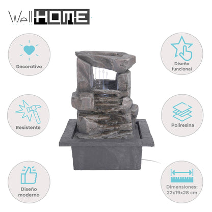 Well Home Fuente De Agua Con Diseño De 2 Piedras Y Luces Led 22x19x28cm_1