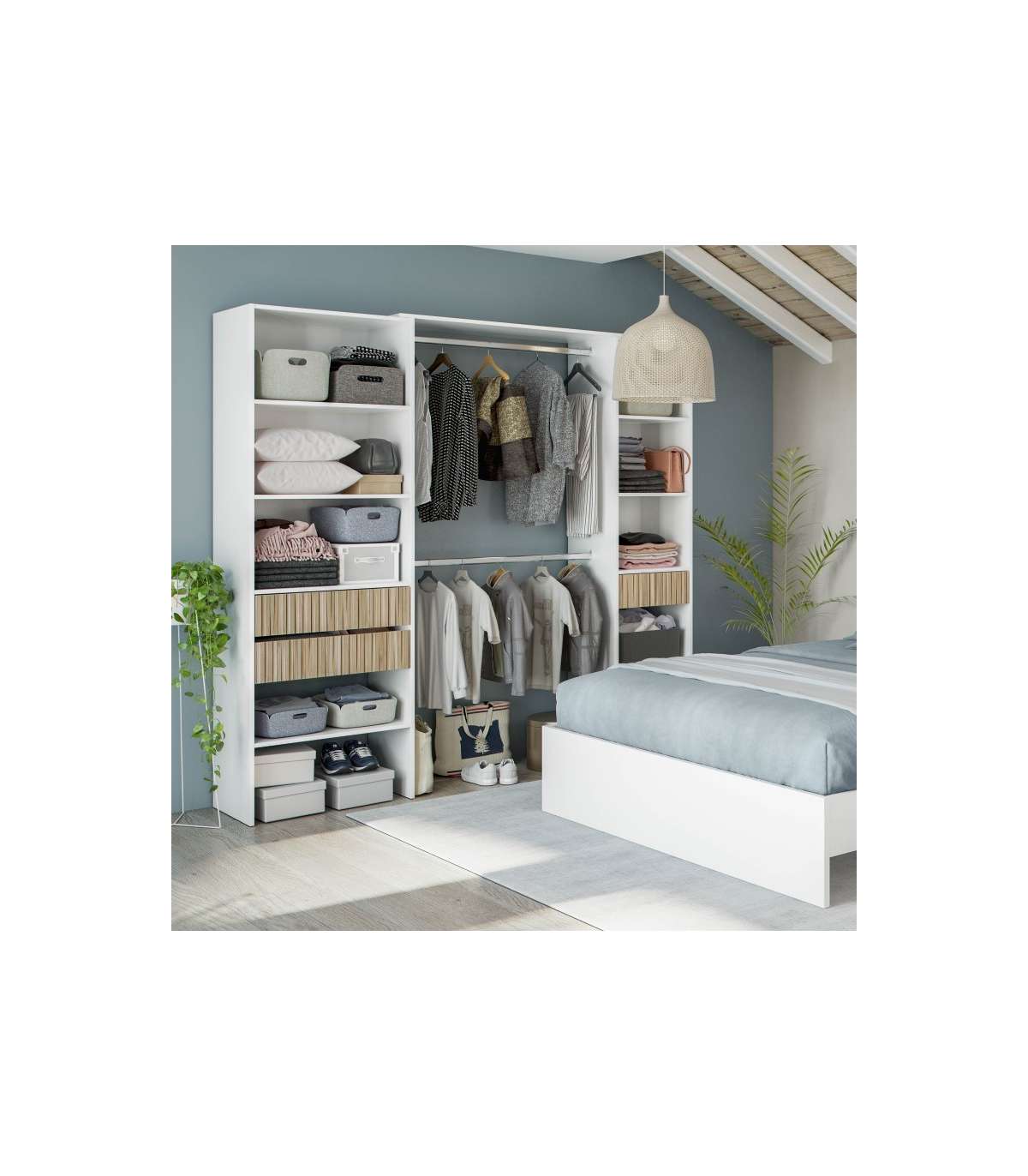 Armario Vestidor Tempo Con 3 Cajones Y 2 Barras De Colgar Color Blanco/natur. 187 Cm Alto_5