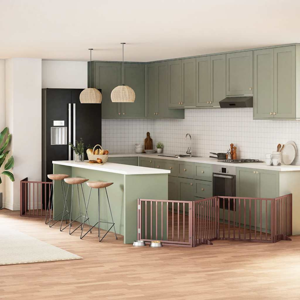 Vidaxl Puerta De Perros Plegable 10 Paneles Madera Álamo Marrón 800 Cm_1