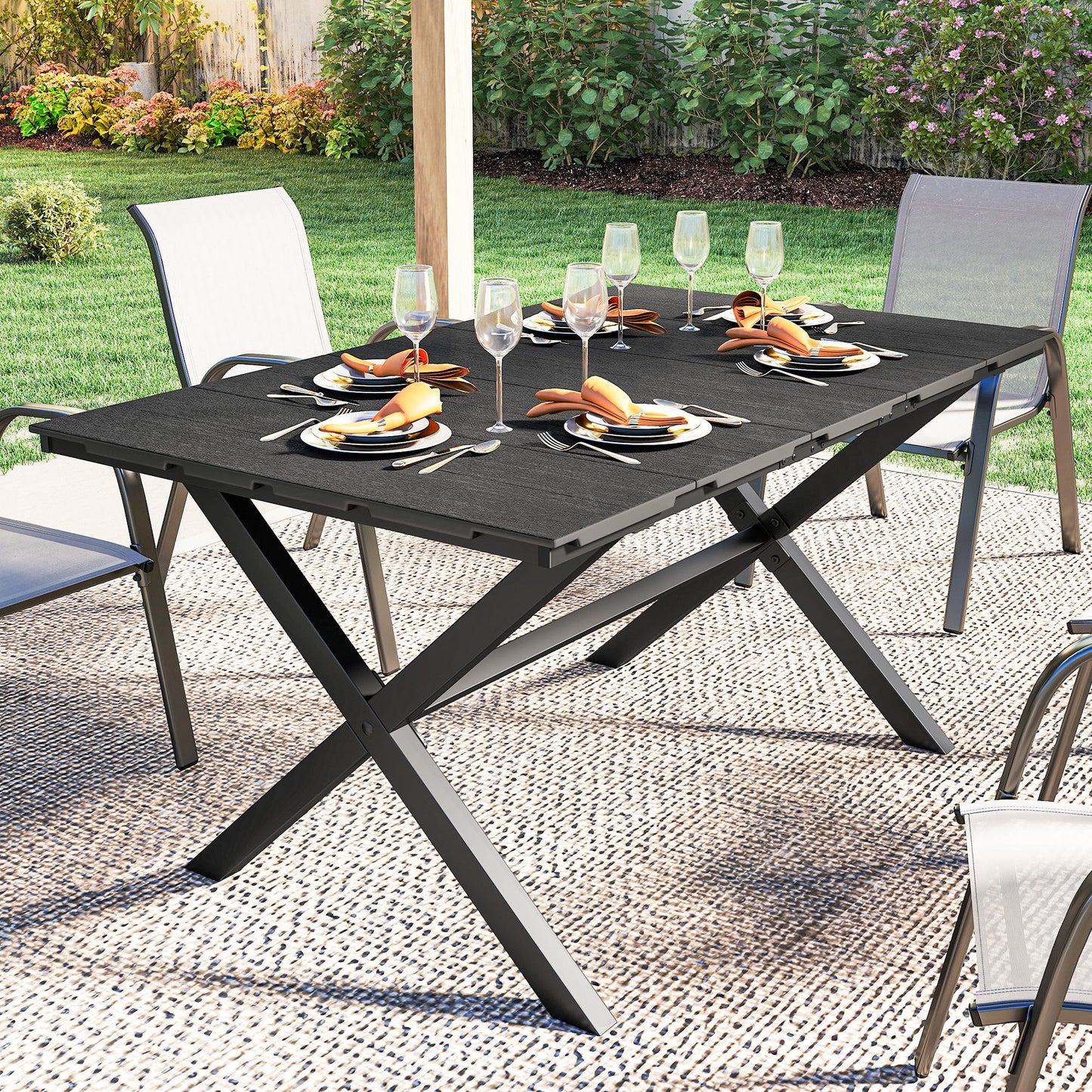 Outsunny Mesa De Comedor De Jardín Rectangular Con Encimera De Hdpe Negro_3