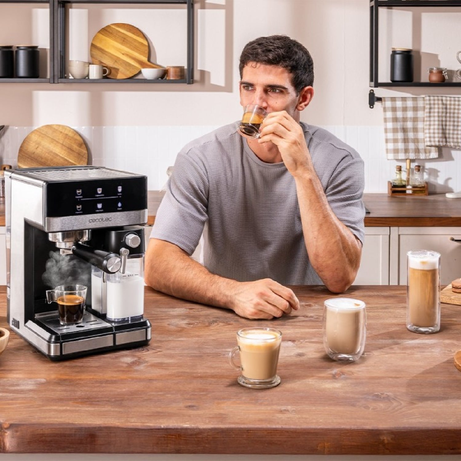 Cecotec Cafetera Express Semiautomática Táctil Con Depósito De Leche Power Espresso 20 Touch & Cream. 1350w, Sistema The_3