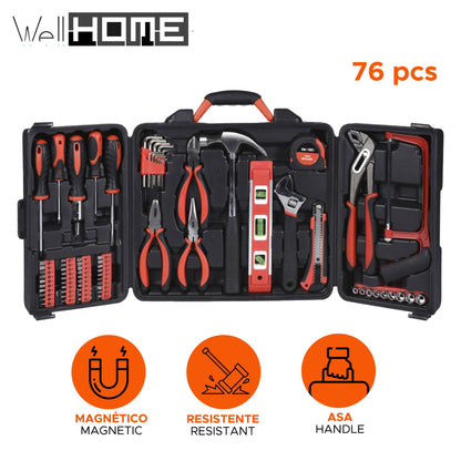Well Home Juego De 76 Herramientas En Metal En Caja Negra