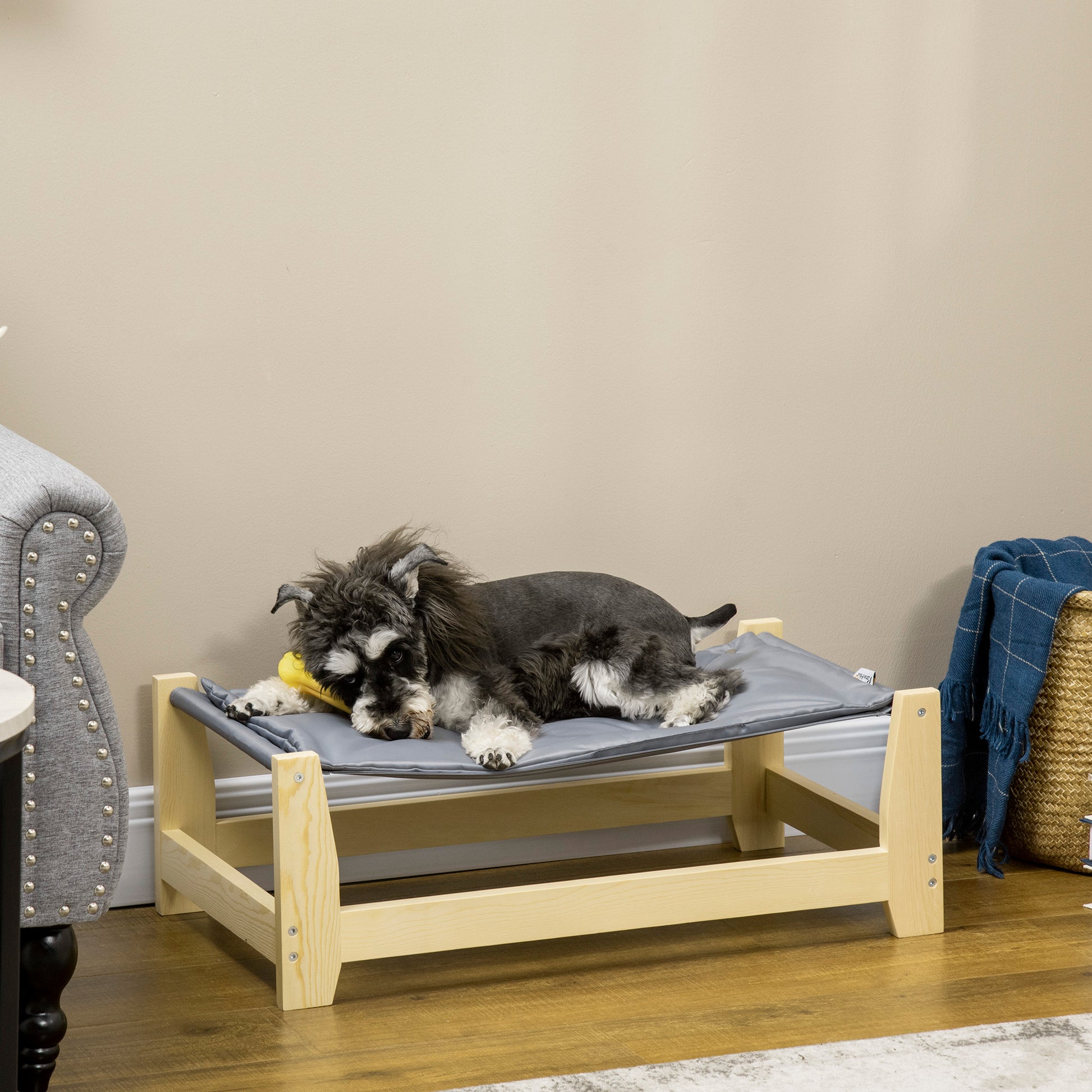 Pawhut Cama Elevada Para Perros Con Cojín Lavable Tela Oxford 70x40x25 Cm Gris_1