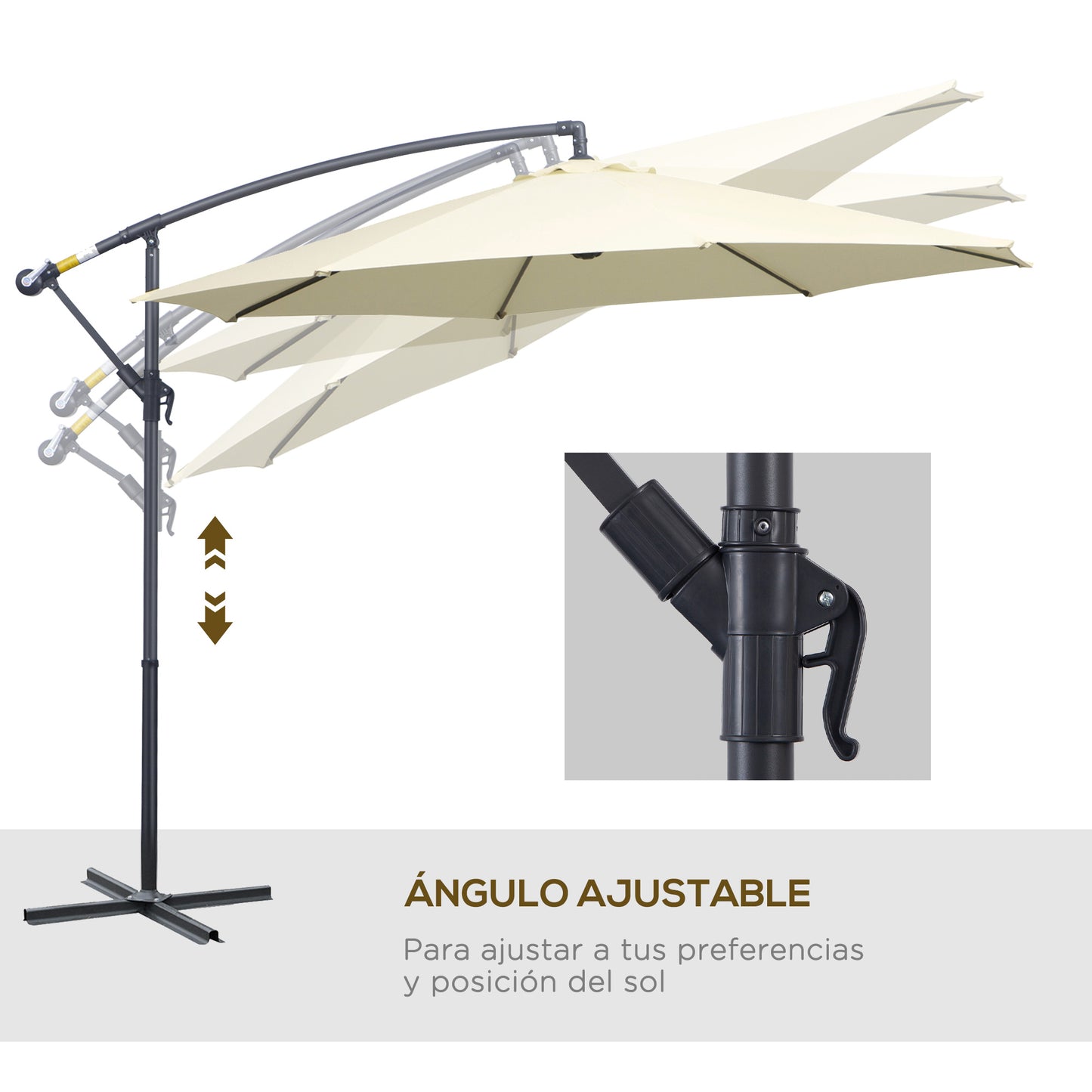Outsunny Sombrilla De Jardín Ø300x250cm Inclinable Manivela Base Cruzada Beige_4