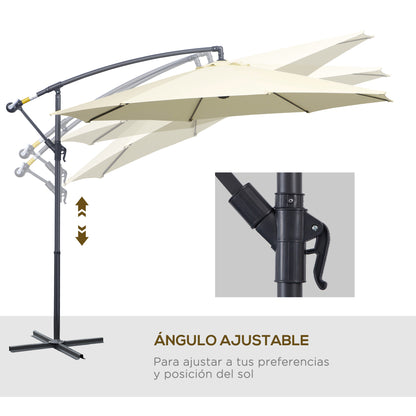 Outsunny Sombrilla De Jardín Ø300x250cm Inclinable Manivela Base Cruzada Beige_4