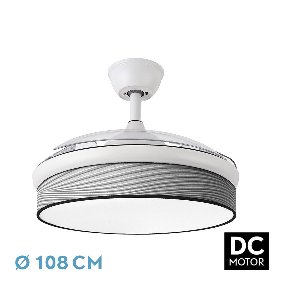Ventilador Dc Moda 72w Blanco/surco Gris 108d 3aspas 7200lm 3000k,4000k,6000k Remoto+memoria+temporizador_0