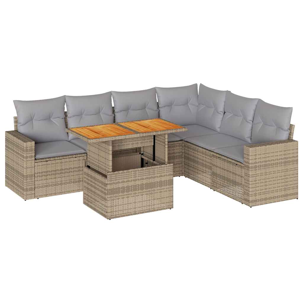 Set Sofás De Jardín 7 Piezas Y Cojines Ratán Sintético Beige / Vetonek_1