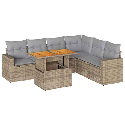 Set Sofás De Jardín 7 Piezas Y Cojines Ratán Sintético Beige / Vetonek_1