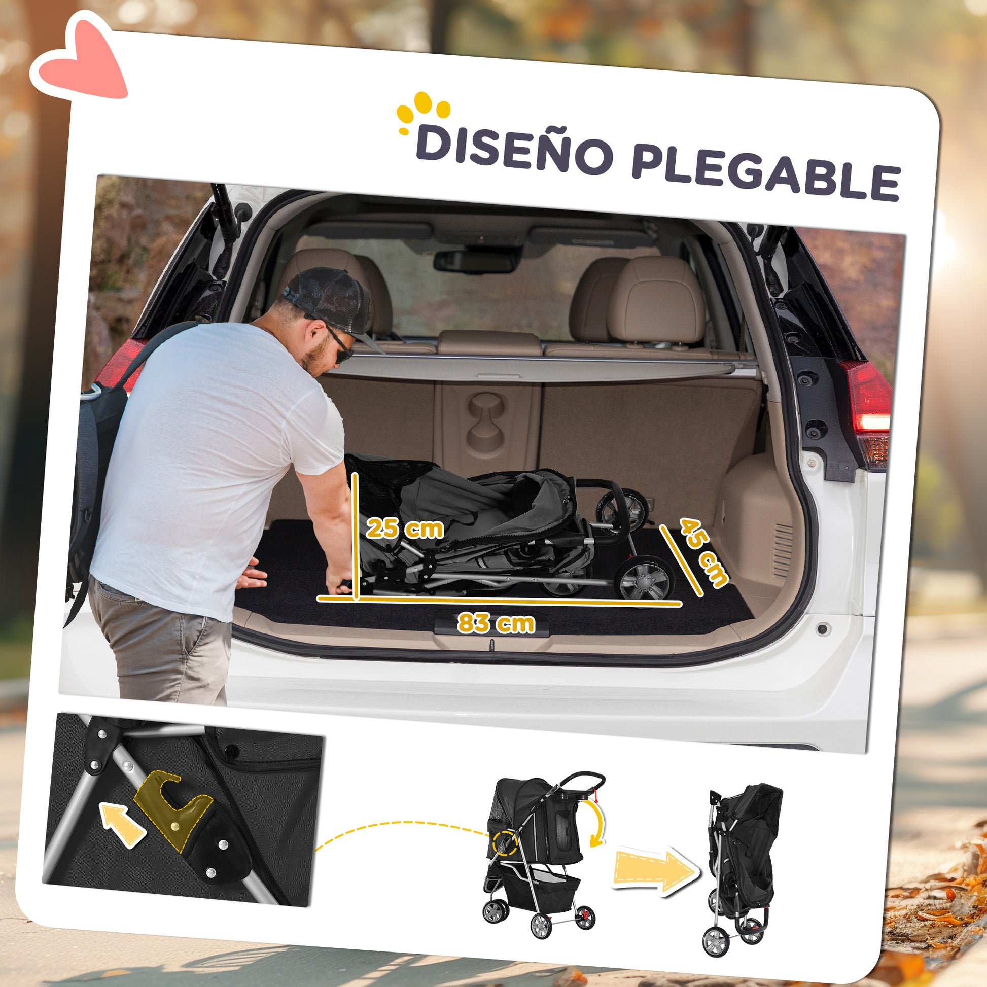 Pawhut Carrito Para Perros Plegable Con Cesta De Almacenaje 75x45x97 Cm Negro_4