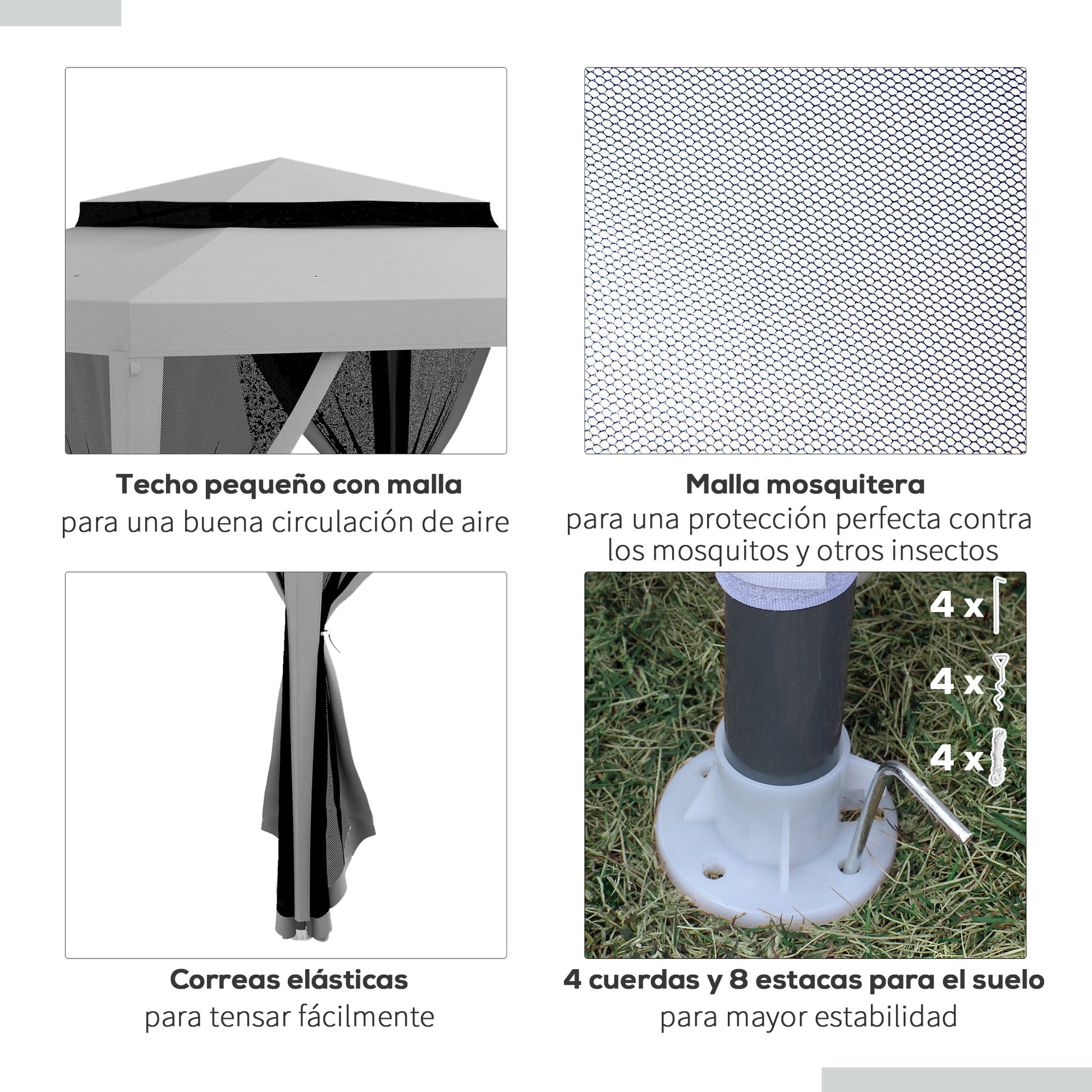 Outsunny Carpa De Jardín 3x3 M Con 4 Mosquiteras Laterales Techo Doble Gris_5