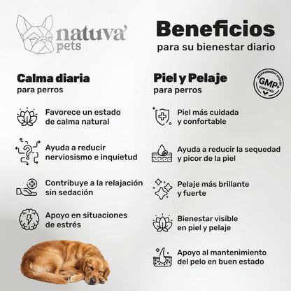 Pack Calmante + Aceite De Salmón Para Perros. Calma, Piel Y Pelo. Suplementos Mascotas. 240 Masticables. Natuva Pets_1