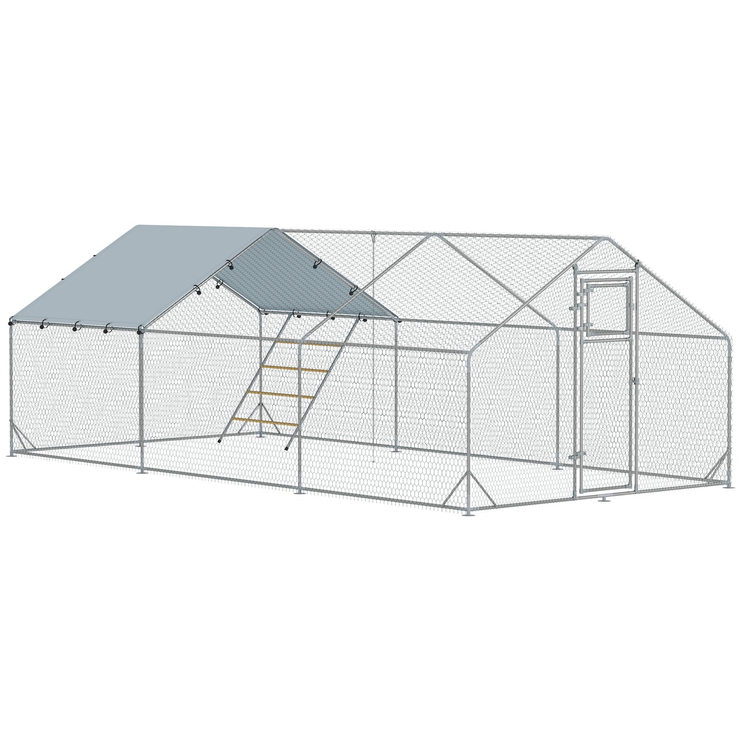 Pawhut Gallinero Para Exterior 3x6x2 M Con Comedero Colgante Tipo Brocheta Plata_0