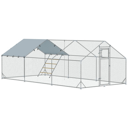 Pawhut Gallinero Para Exterior 3x6x2 M Con Comedero Colgante Tipo Brocheta Plata_0