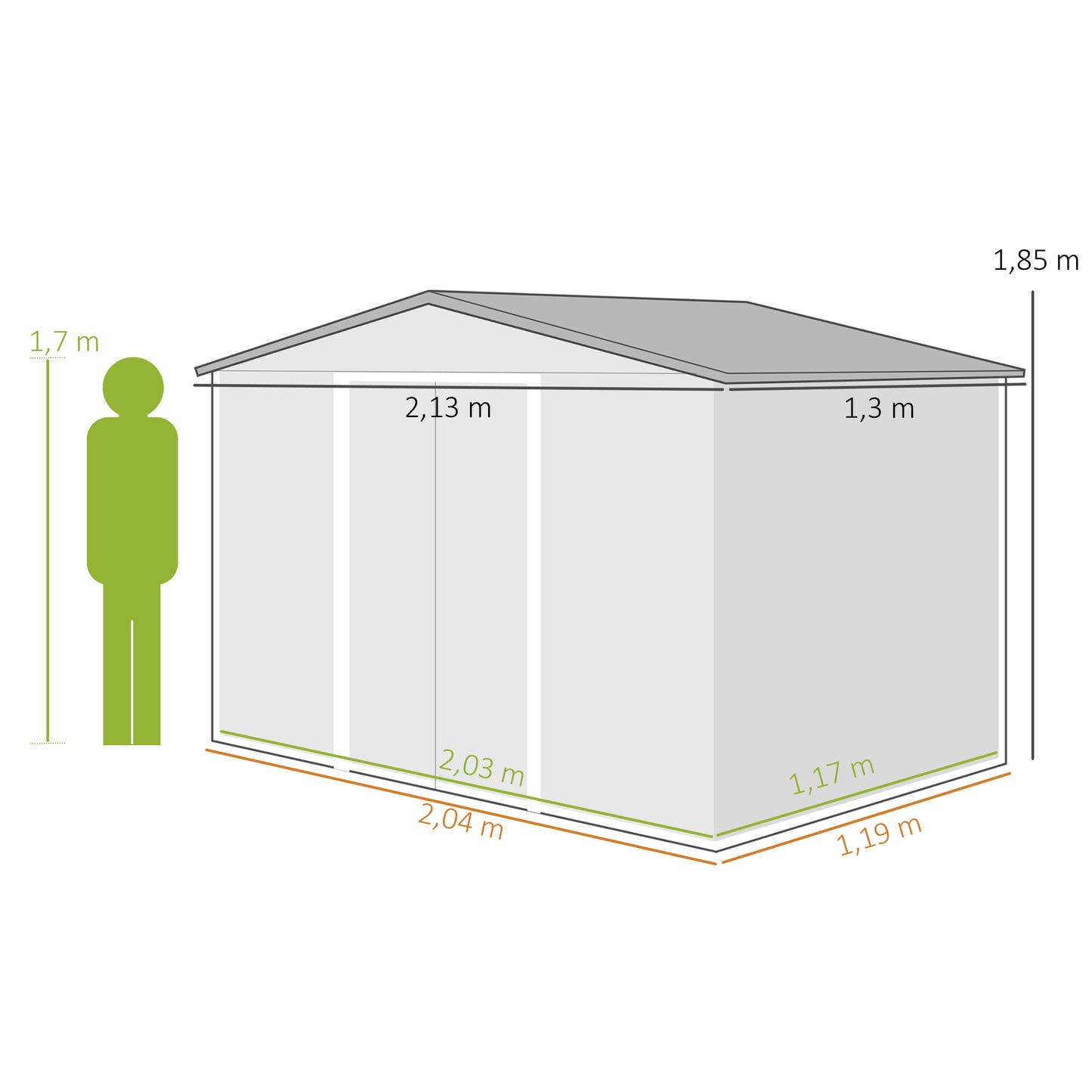Outsunny Caseta De Jardín 213x130x185 Cm Con 2 Puertas Correderas Y 4 Ventanas_2