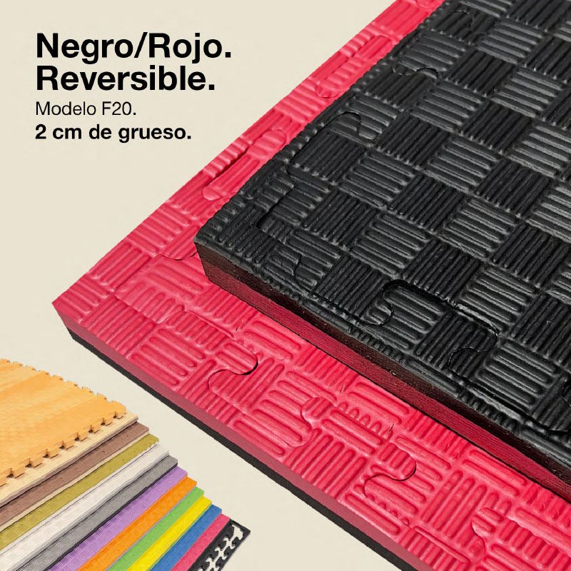 Jowy Tatami Puzzle 2cm 100x100cm, Pack 4 Unidades – Superficie 5 Líneas Negro/rojo_0