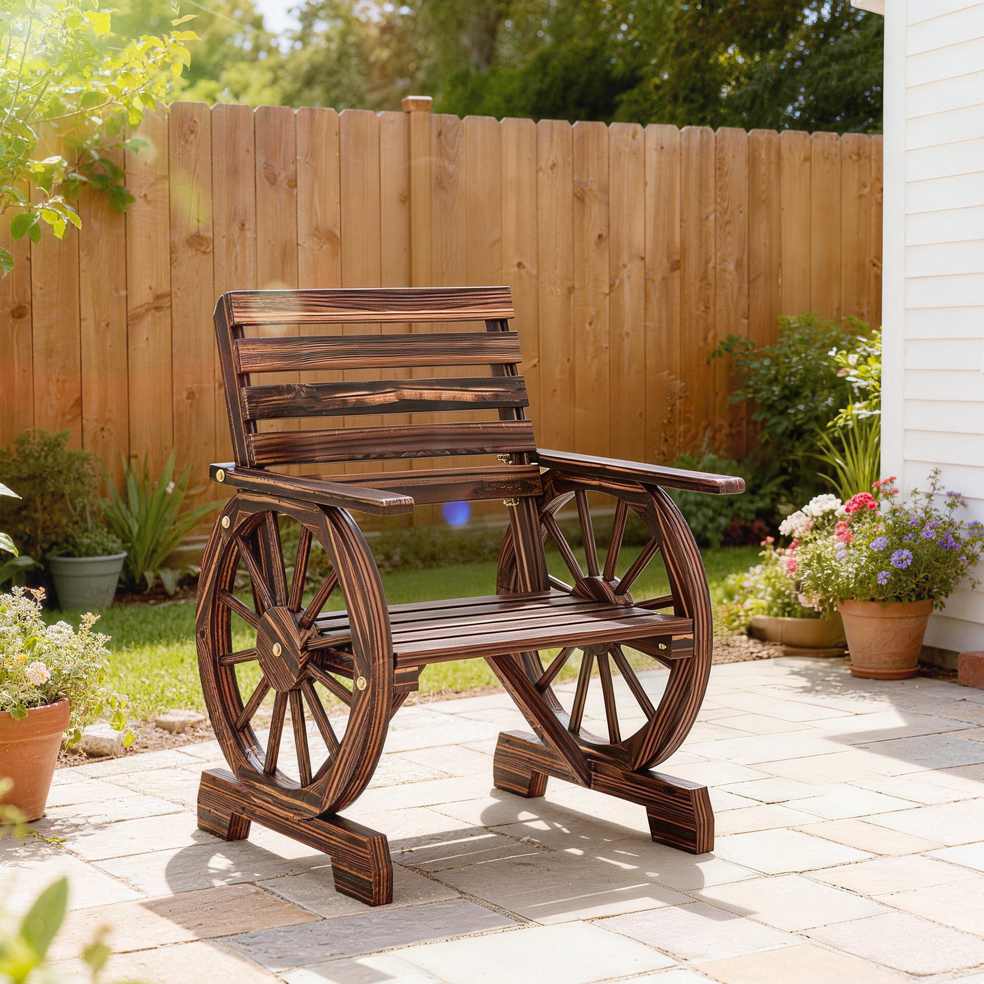 Outsunny Silla De Jardín Exterior De Madera Diseño Rueda Carreta Carbonizado_1
