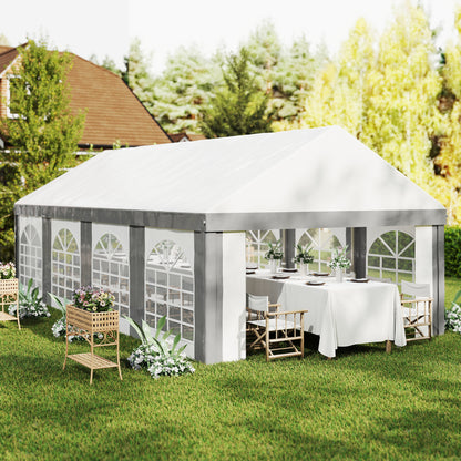 Outsunny Carpa Para Fiesta 4x8 M Con Paredes Extraíbles Puertas Y Ventanas Gris_3