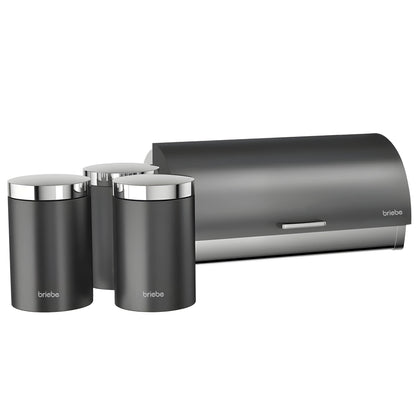 Panera De Mesa +juego 3 Botes Cocina Almacenaje Acero Inoxidable Contenedor De Pan Con Tapa, Briebe, Bb1161, Gris_0