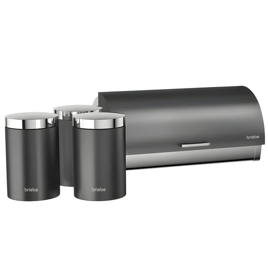 Panera De Mesa +juego 3 Botes Cocina Almacenaje Acero Inoxidable Contenedor De Pan Con Tapa, Briebe, Bb1161, Gris_0