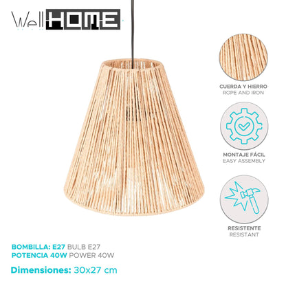 Well Home Lámpara De Techo De Suspensión De Cuerda Etnik Ø30x27cm