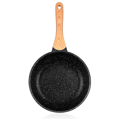Batería Cocina Inducción 3 Piezas Aluminio Fundido Antiadherente Ilag Sin Pfoa Set Cazuelas Sartén Smile Wood, Negro
