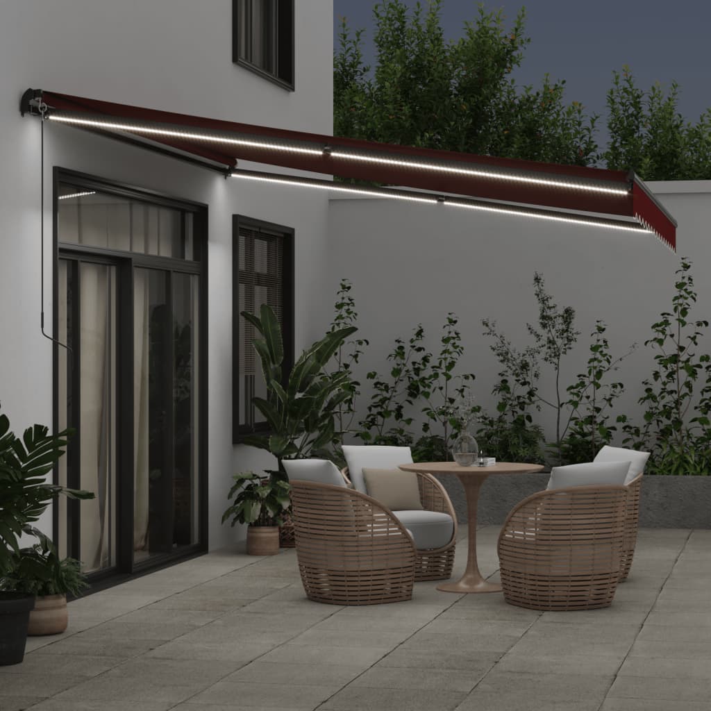 Toldo Retráctil Manual Con Leds Color Burdeos 400x350 Cm_2