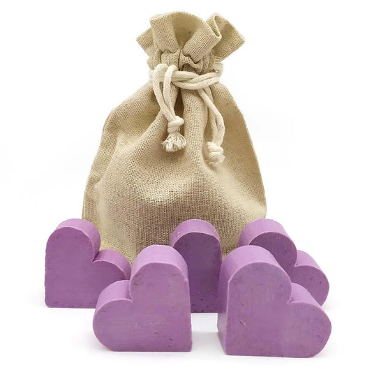 Bolsa De Yute Con 5 Jabones - Aroma Lavanda - Jabón De Glicerina Con Forma De Corazón - Detalle Para Invitados_0
