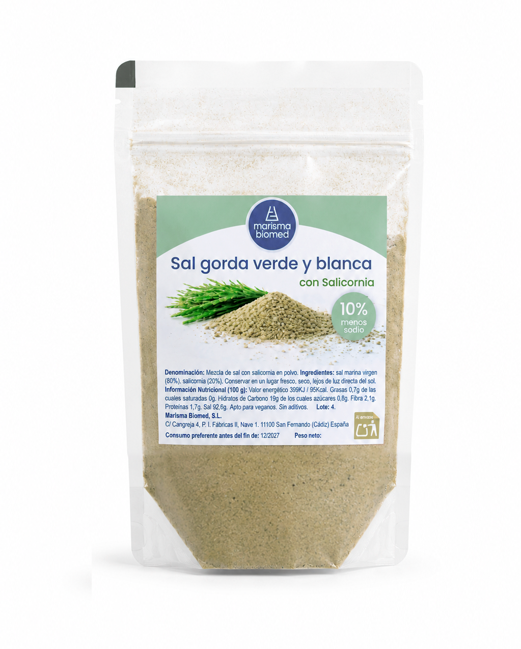 Sal Gorda Verde Y Blanca | Salicornia Y Sal Marina Virgen Bio | 10% Menos Sodio 250 g_0