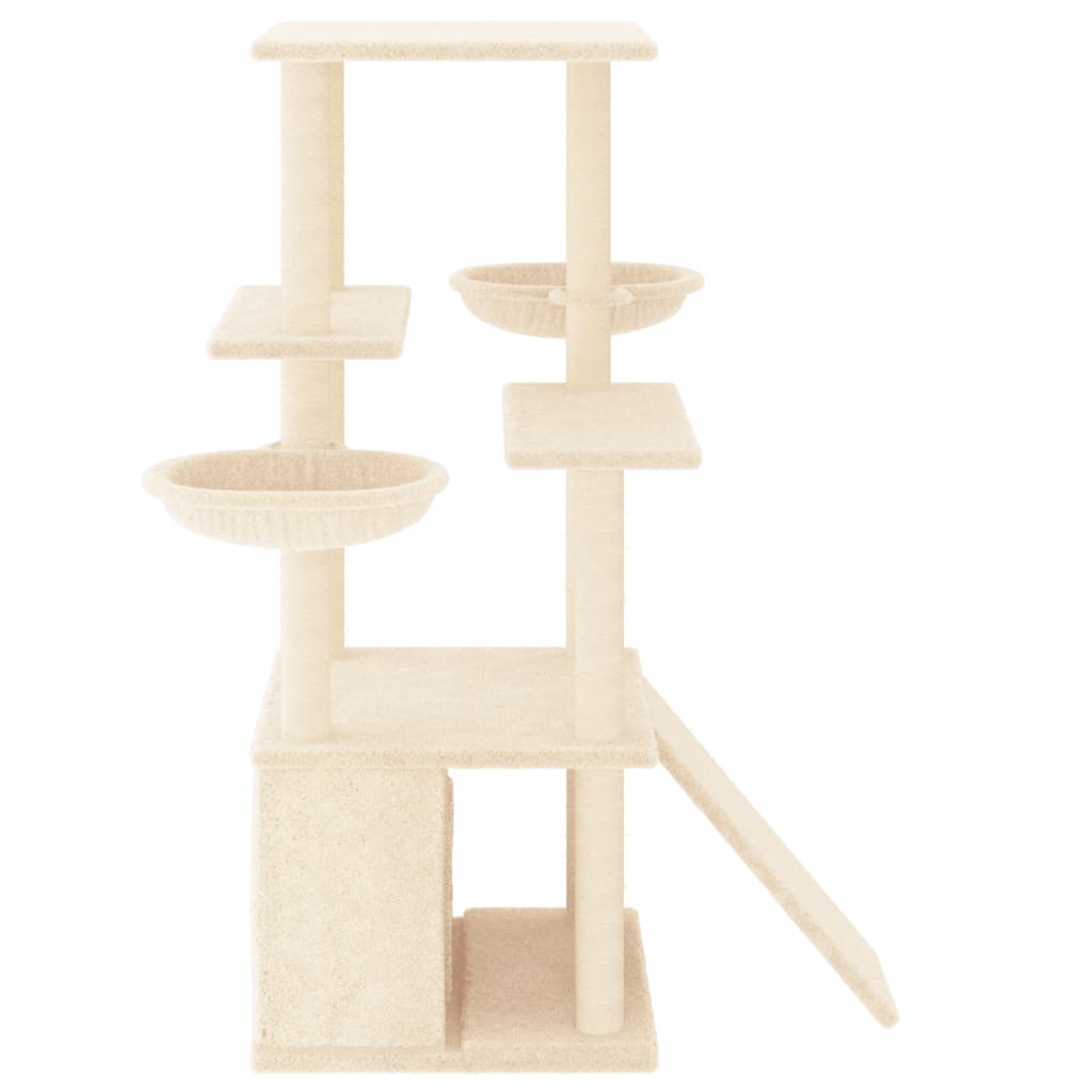 Rascador Para Gatos Con Postes De Sisal Color Crema 133 Cm_3