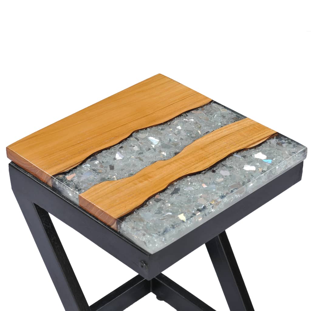 Mesa De Centro Madera Maciza De Teca Y Poliresina 30x30x50 Cm_4