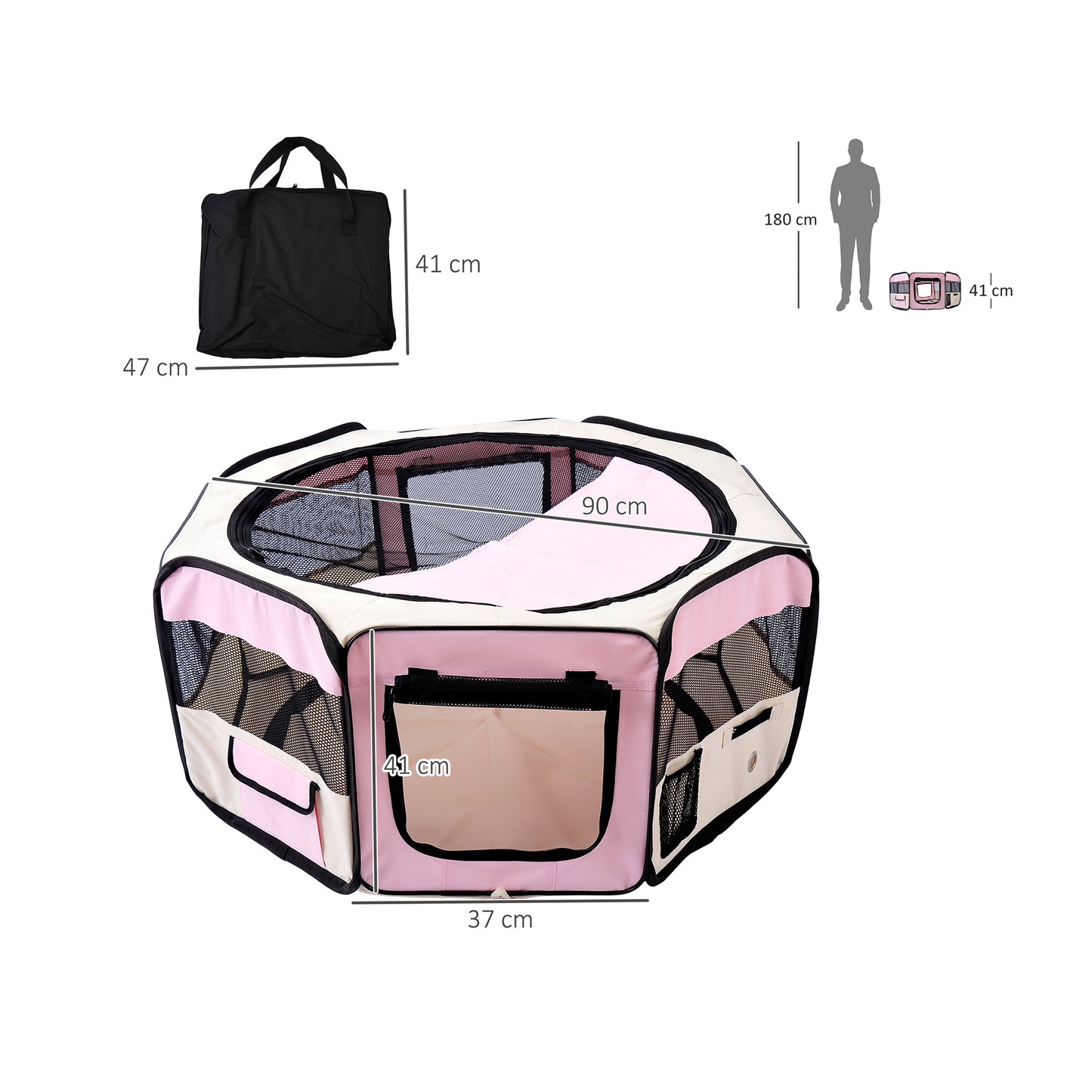 Pawhut Parque Para Mascotas Plegable 90x90x41cm Impermeable De Tela Oxford Rosa_2