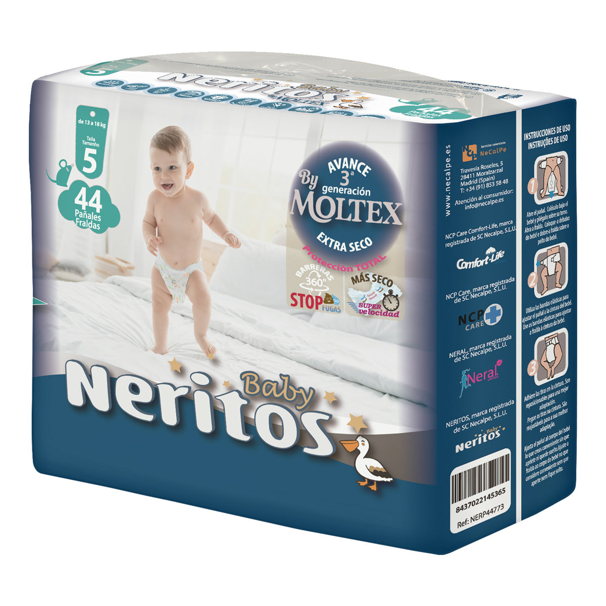 Pañales Neritos Baby by Moltex T5 (13-18 Kg) 44 uds
