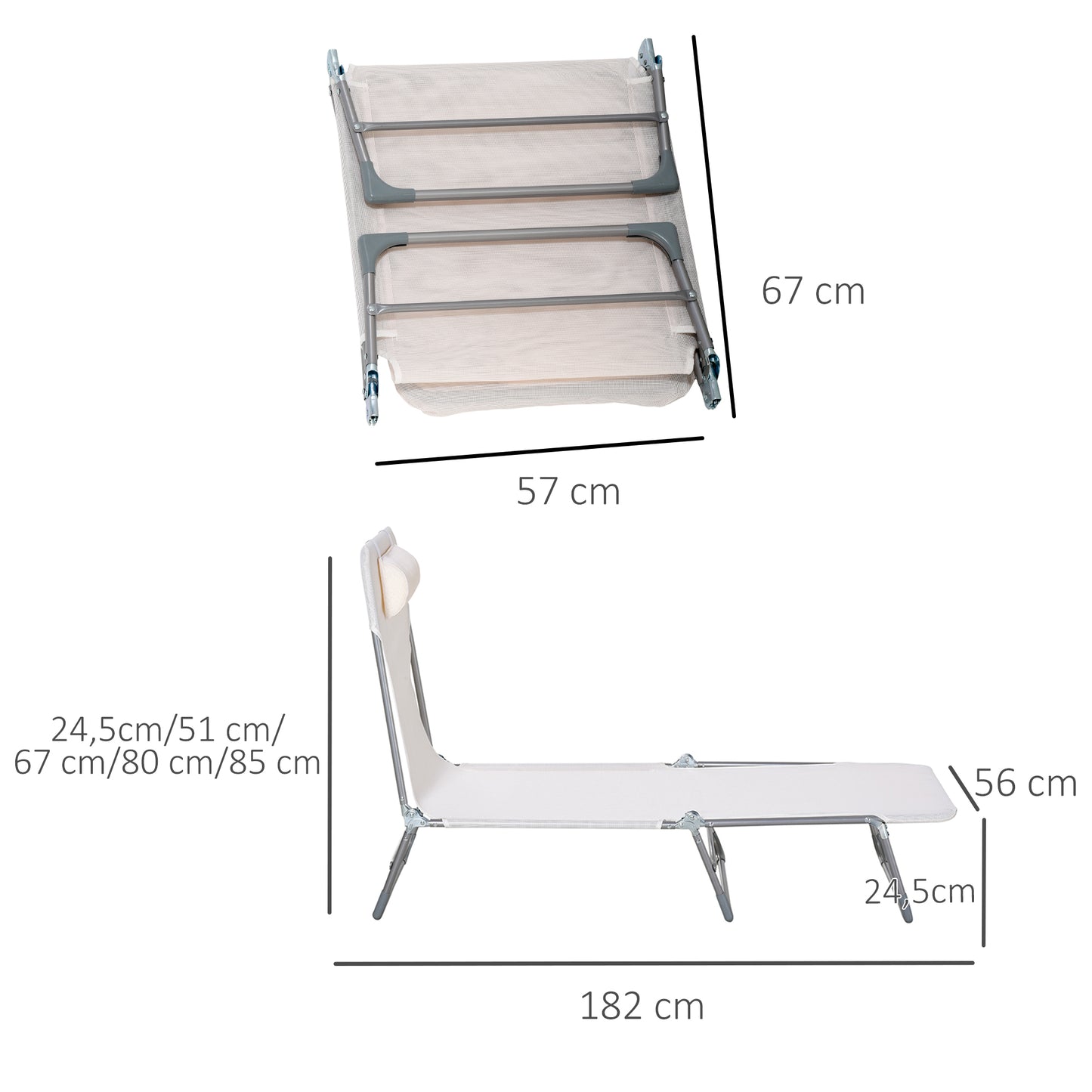 Outsunny Conjunto De 2 Tumbonas Plegables Y Reclinables 182x56x24,5 Cm Crema_2