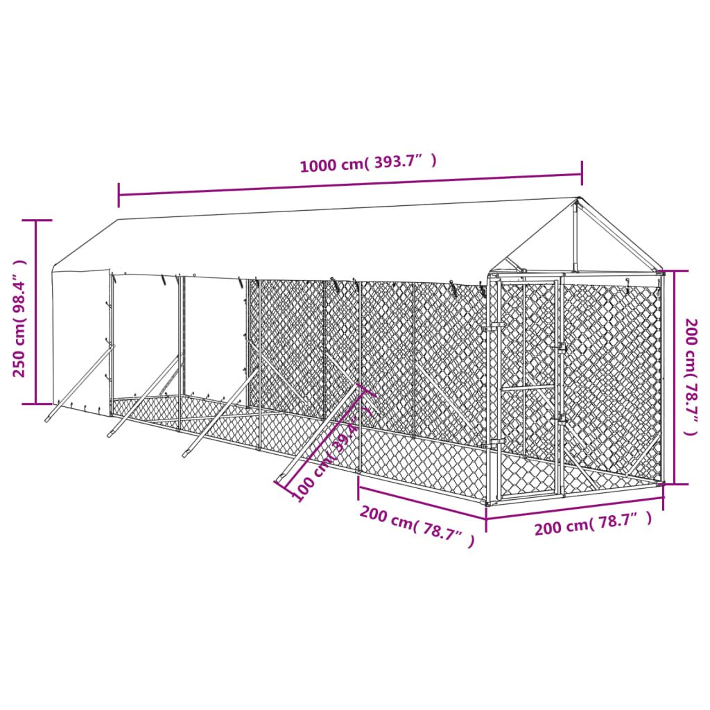 Vidaxl Perrera De Exterior Con Toldo Acero Galvanizado Plata 2x10x2,5m_3