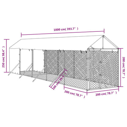 Vidaxl Perrera De Exterior Con Toldo Acero Galvanizado Plata 2x10x2,5m_3