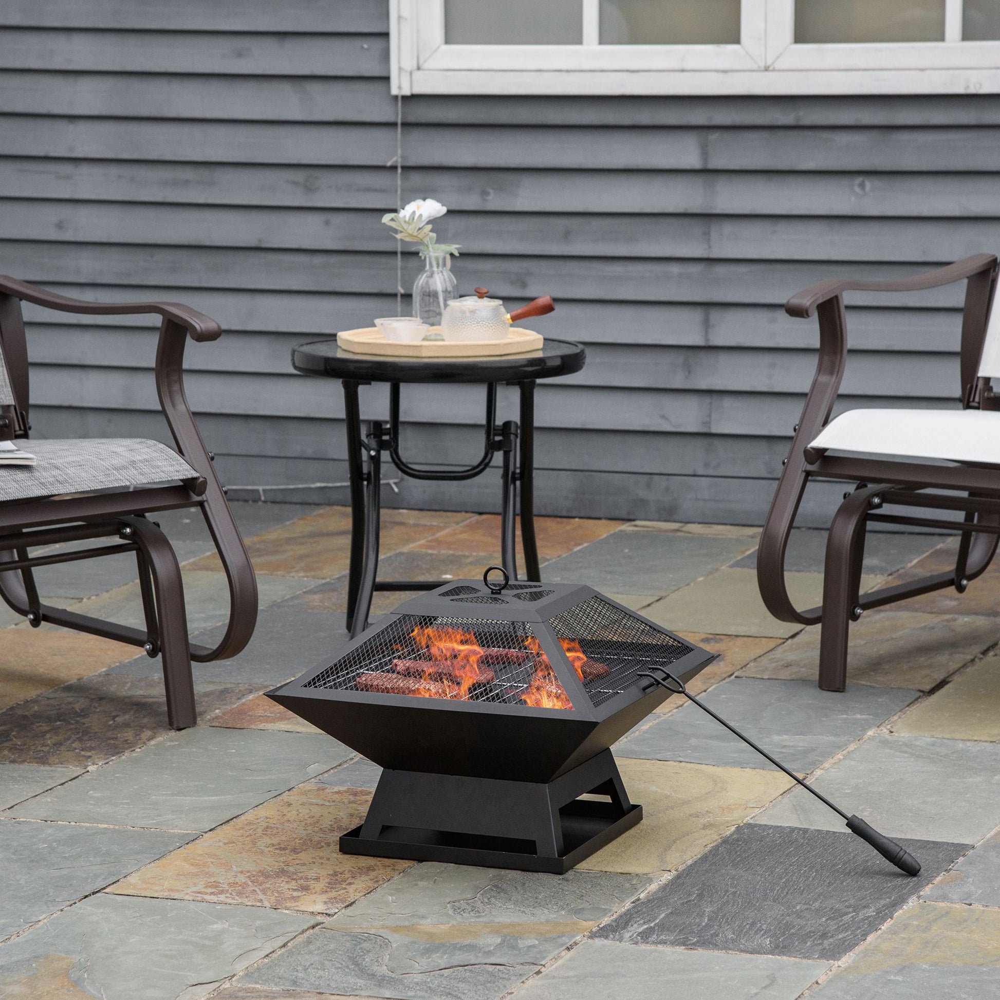 Outsunny Brasero Exterior De Acero Con Protector De Chispas 45x45x34 Cm Negro_1